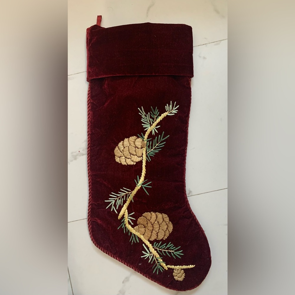 Velvet Holiday Stocking with Pinecone Design by Martha Stewart
